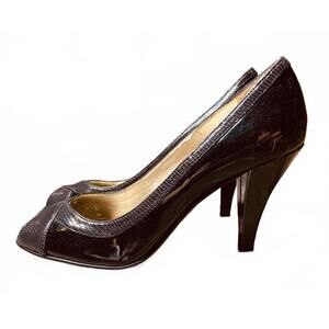 Arturo Chiang Black Leather Peep Toe Heeled Pumps (K44)